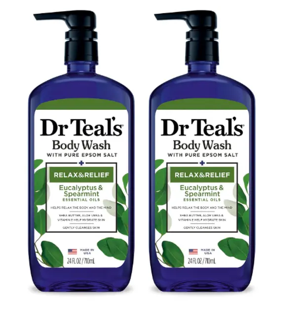 Dr Teal's Body Wash with Pure Epsom Salt, Relax & Relief with Eucalyptus & Spearmint, 24 fl oz (Pack of 2)