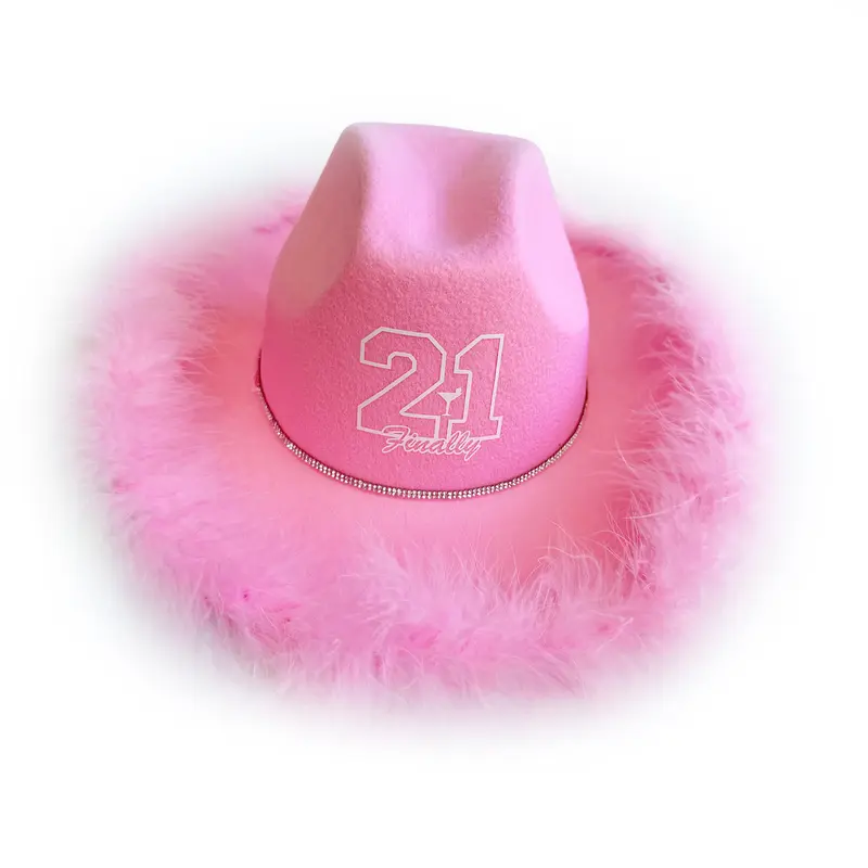 LED Light up Pink Cowgirl Hat with Tiara feather Boa,western  display picture 2