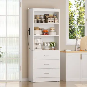 Cyclysio 23.6'' W Freestanding Charging Storage Cabinet with 3 Wooden Drawers and Adjustable Shelves,Sturdy Modular Walk-in Closets organizer system