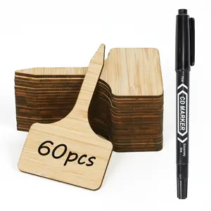 Bamworld Plant Labels 60Pcs Bamboo Markers for Outdoor Gardening Durable Plant Tags with Pen for Seedling Identification Herb Pot Vegetable Garden Markers(T-Shaped)