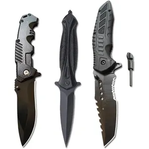 3Piece Pocket Folding Knives Set,440C Stainless Steel Blade,Liner Lock,Tactical Camping Folding Knives Belt Clip,Lightweight,Womens Dad Father Gift,For Outdoor, Hunting, Fishing ,Camping (Type-1)