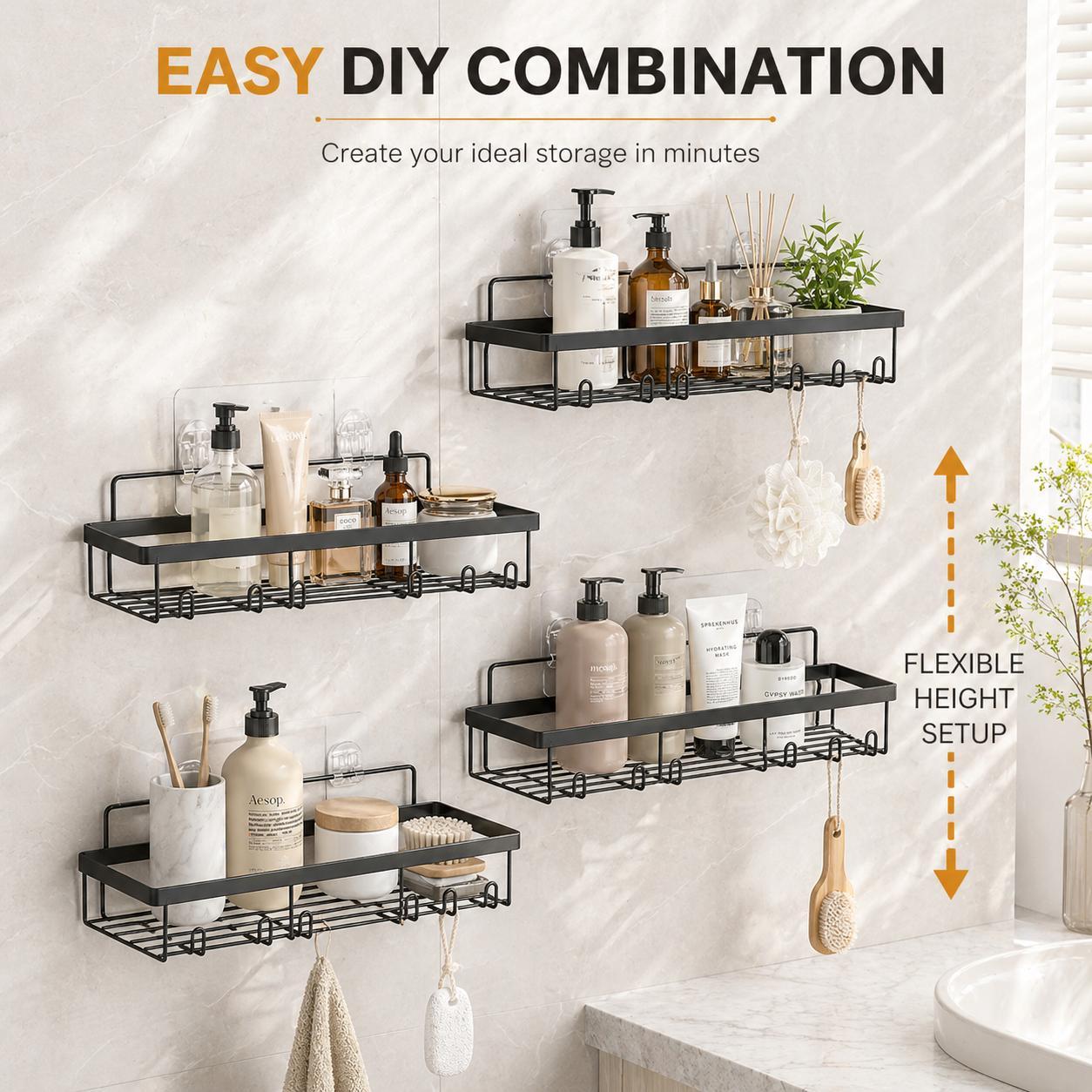 Snofrid Shower Caddy 6-Pack, Advanced Rustproof Design, No Drilling Adhesive Shelves, Rack with Soap Holder, Large Capacity Bathroom Organizers and Storage, Wall-Mounted Kitchen & Home Decor