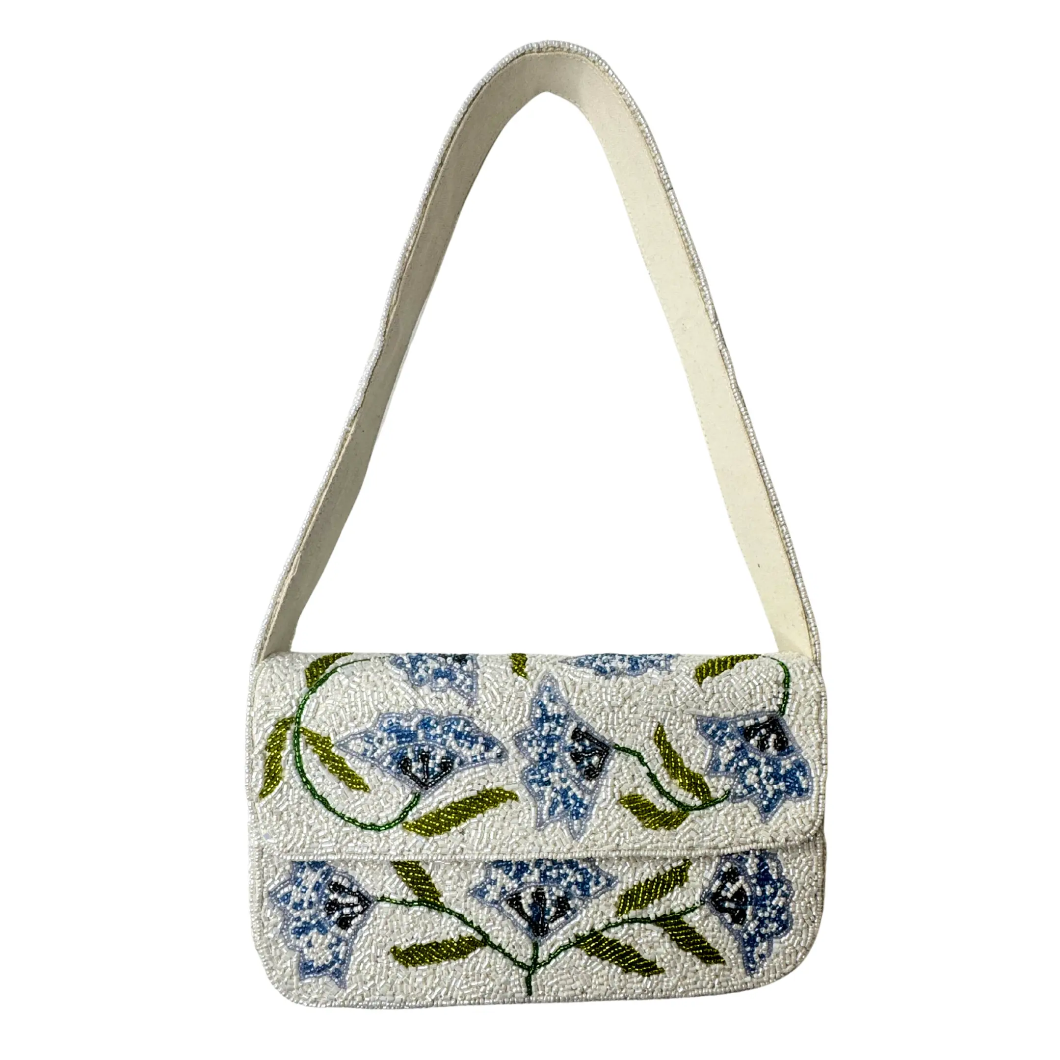 Porcelain Garden Beaded Shoulder Bag – Handmade Floral Statement Purse
