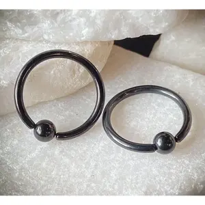 PAIR Fixed Ball Black Captive Bead Rings Nipple, Helix, Tragus, Septum Piercings