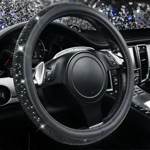 Bling Diamond Leather Steering Wheel Cover, With Sparkly Crystal Glitter Rhinestones Universal Fit 14"1/2-15" Car Wheel Protector for Women  Fit Suvs,Vans,Sedans,Car,Trucks,