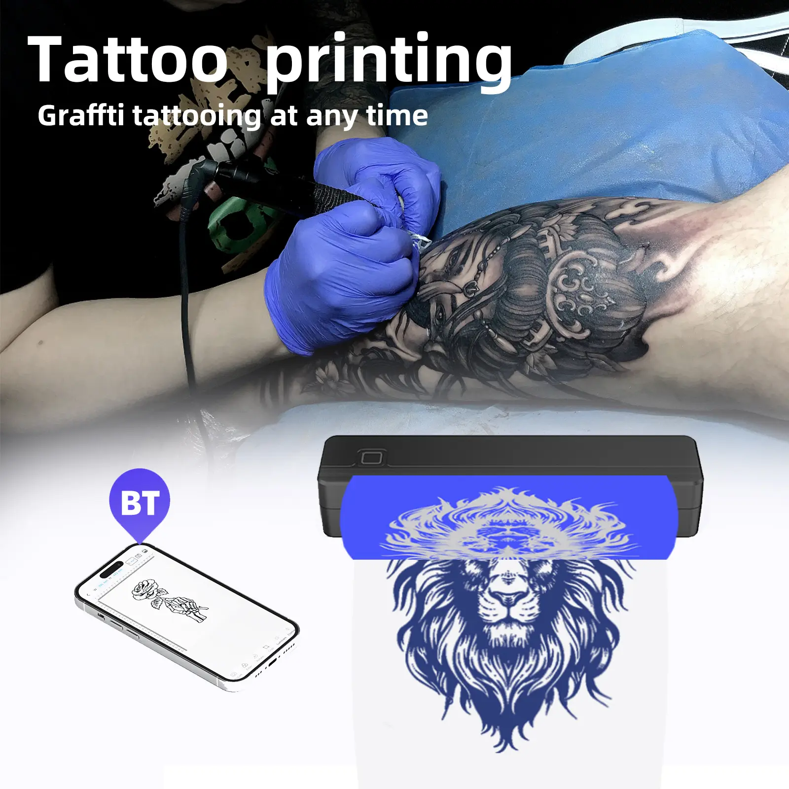 A4 Portable Printer Thermal Wireless Bluetooth Tattoo Transfer Machine Mini Document Label Printer