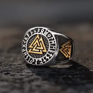 GTHIC Runes Valknut Triangle Stainless Steel Viking Ring for Wedding Engagement Birthday Valentine's Day Gift Size 5-16 Durability