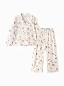 Balabala Girls Loungewear Set Soft Skin Friendly Antibacterial Homewear 47 5% Lyocell Blend Fabric Moisture Friendly Touch Natural Antibacterial Protection All Over Cute Prints