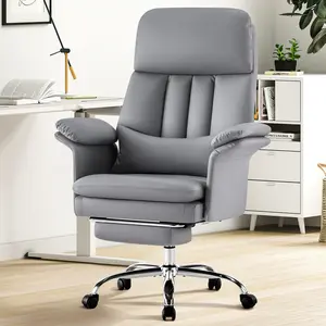 Furnimart Large High-Back Office Chair, PU Leather Executive Office Chair with High Backrest, Adjustable Lumbar Support, Gaming Chair with Padded Armrests and Headrest, Height-Adjustable, Footrest