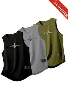 3-Piece Mixed-Style Quick-Dry Breathable Sports Tank Tops, Running Vests, Sleeveless Gym Wear, Summer Casual Round Neck Shirts for Running & Home Use