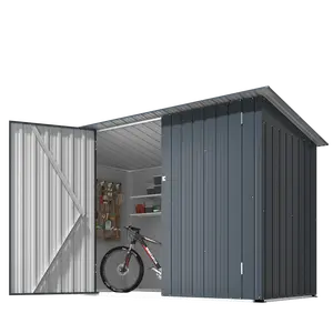 YODOLLA Outdoor Bike Sheds & Storage, 7x3 Metal Garden Storage Sheds, Lean to Design for Multiple Bikes in Pool and Garden