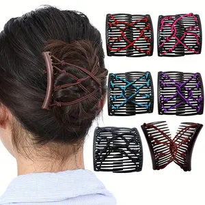 Magic Expandable Hair Comb for Bun Making| Vintage Elastic Double Slide Hair Clips for Women| Stretchy Hair Accessory for Thick & Thin Hair| Easy Bun Maker Styling Tool Pack