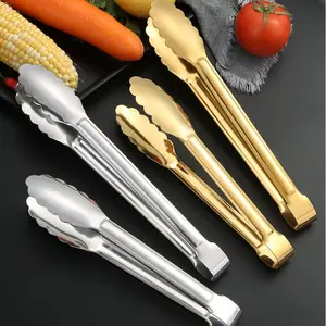 Stainless steel plum blossom tongs, household food tongs, kitchen and restaurant baking bread tongs, multifunctional barbecue tongs, steak tongs