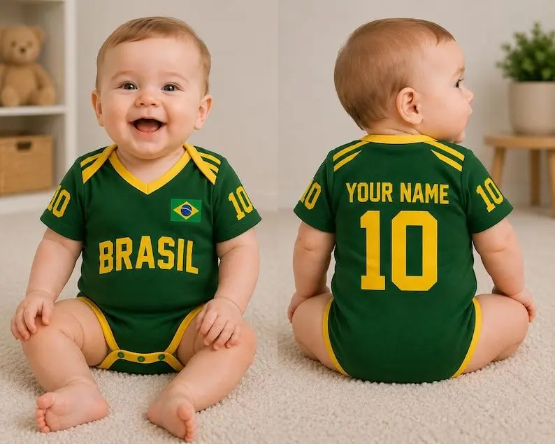 Custom Bzasil 2026 World Soccer Baby Suit, Personalized Name Number Baby Romper, Soccer Uniform Kit, World Soccer Baby Suit, Football Gift – FASTSHIPPING