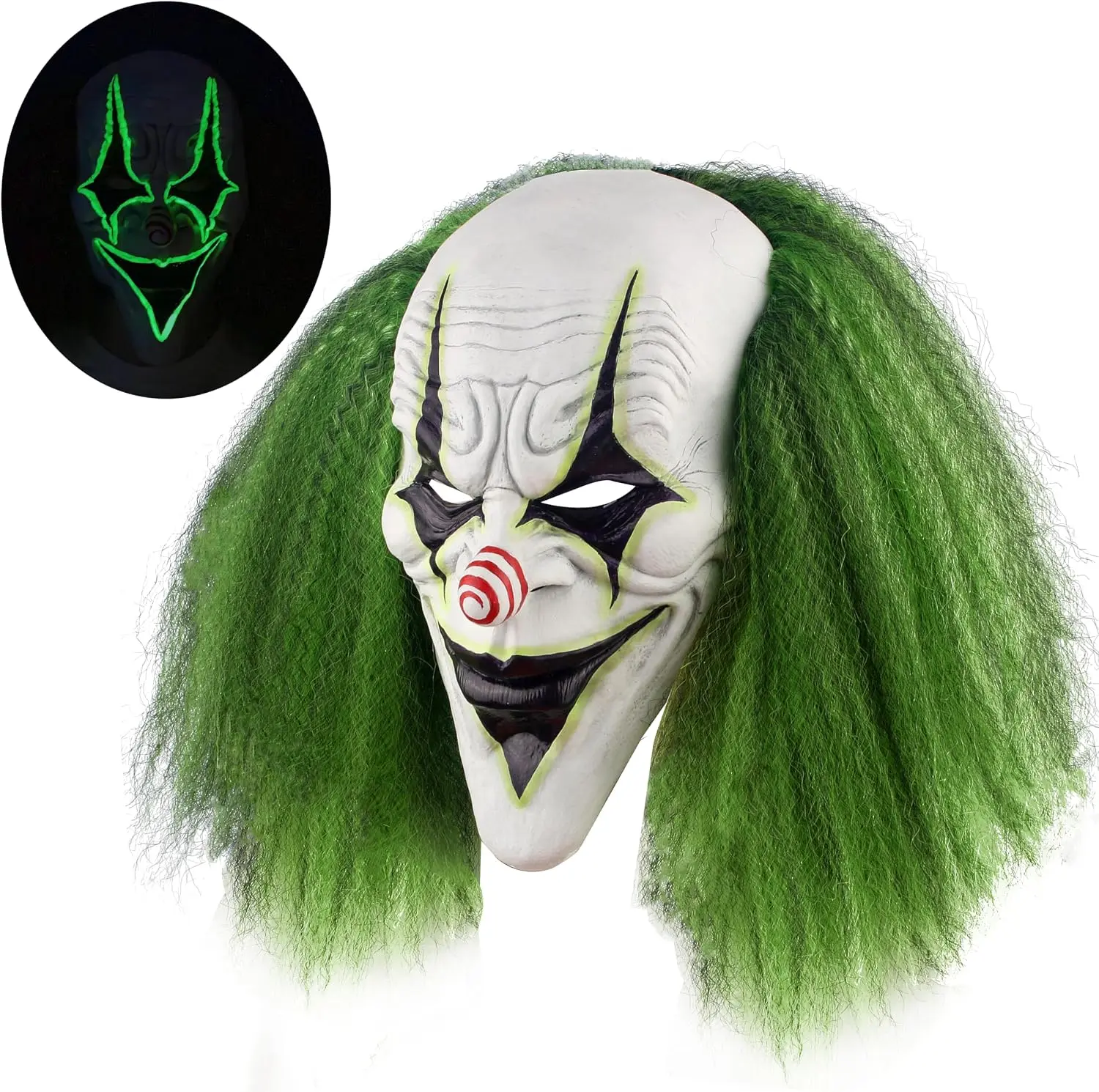 Scary Halloween Clown Mask with Green Hair for Adult Horror Evil Killer Joker Costume Mask