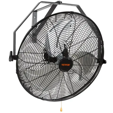 VEVOR IP44 Rating Aluminum Wall Mounted Fan - Adjustable Speeds 3-Speed 1500 RPM, 60-119W ETL Listed, Outdoor Cooling Fan for Garage, Plants, Black Industrial/Residential Home Cooling Appliance