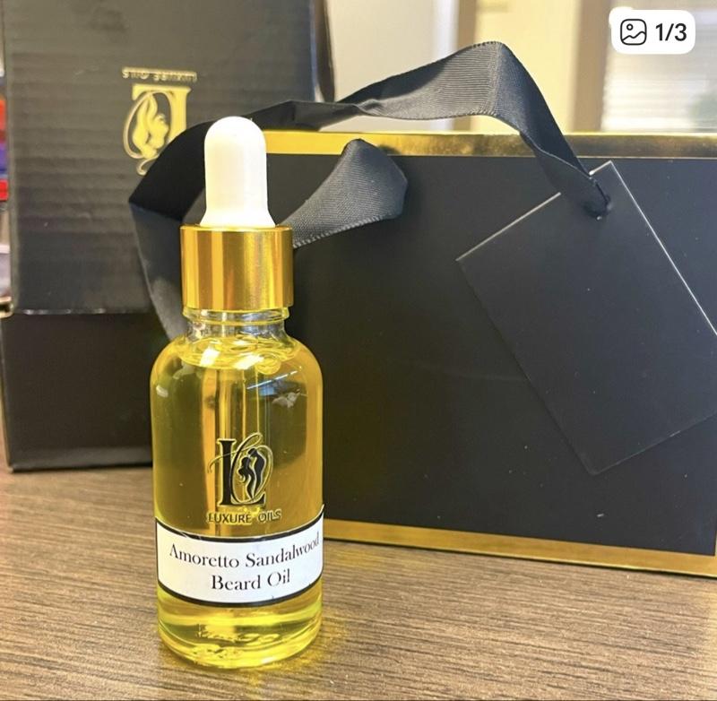 Luxuré Amoretto Sandalwood Beard Oil 30ml Premium Liquid Formula for Softness Amber Bliss Scent - Natural Carrier Oils - Gift or Travel Essential