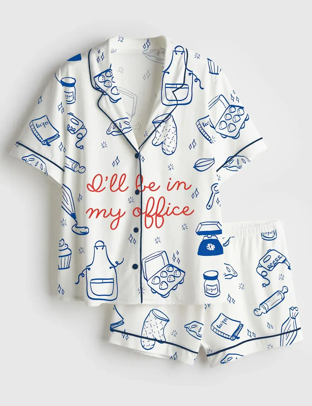 Funny Bakers Cookie Mom I'll Be In My Office Long and Short Sleeve Pajama Set, Sleepwear for Women, Pjm for Girls
