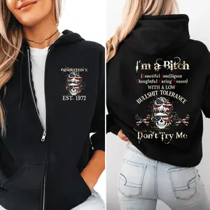 Custom Year Generation X Skull Zip Hoodie , Don't Try Me Gen X FAFO Hoodie, Raised on Hose Water and Neglect, 100% Cotton, Two-Sided Design Menswear Shirt