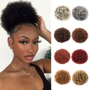 Afro Puff Drawstring Ponytail Extension for Black Women, Black Short Synthetic Afro Puff Ponytail for Natural Hair, Clip In Kinky Kinky Drawstring Curly Ponytail Bun
