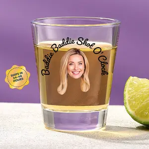 Baddie Baddie Shot O’Clock Custom Face Shot Glass – Personalized Funny Party Favor, Birthday or Bachelorette Gift