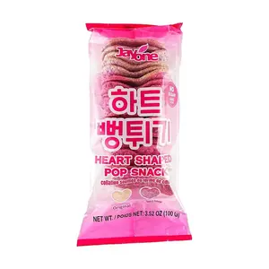JAYONE Korean Heart-Shaped Purple Rice Crackers - Sweet Potato Flavor, 100g Snack Pack