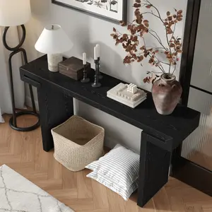 60inches Rustic Farmhouse Console Table , Distressed Wood Finish Entryway Sofa Side Table for Living Room, Hallway, Black outdoorfun
