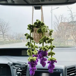 Car Hanging Ornament, Creative Weaving Flower Design Car Rearview Mirror Hanging Decoration, Universal Car Interior Decorative Accessories for Women & Girls, Car Trinkets