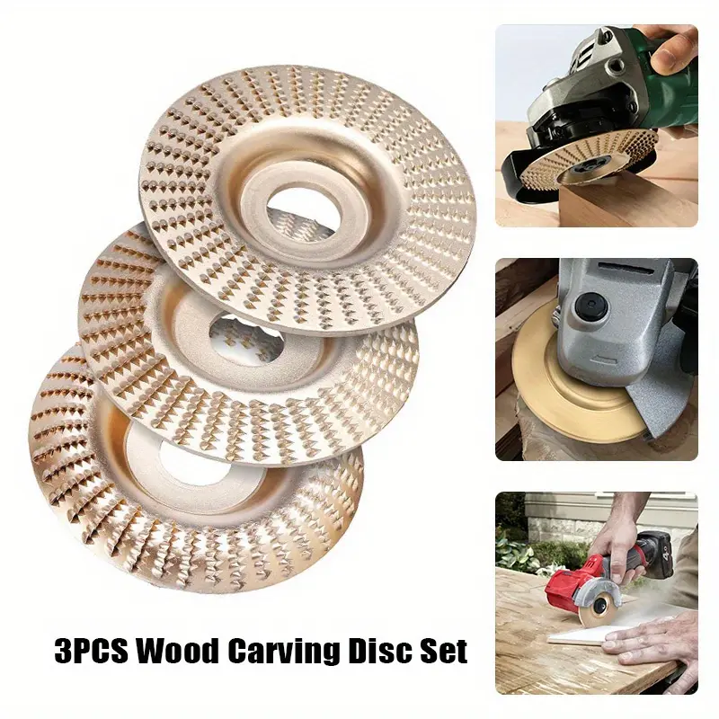 3PCS Angle Grinder Polishing Pad, Wood Carving Disc Set for 4 1/2 Inch Angle Grinder, Heavy Duty Wood Sanding Disk Grinding Wheel, Stump Grinder Attachments for Wood Cutting Shaping