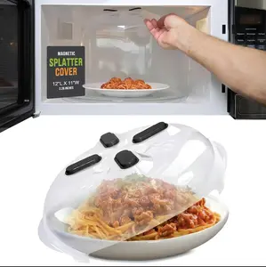 Magnetic Splatter Cover, 12-Inch Clear BPA-Free Food Lid, Vented Plate Guard with Steam Vents, Anti-Splash Microwave Lid, Dishwasher Safe, Space-Saving Magnetic Storage