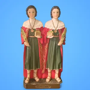 Religious Saint Cosmas and Damian Marassa Twins 12-in Statue, Home Decor Ornaments, Small Scale Statues for Room Decor
