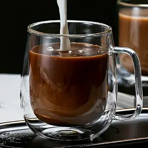 Double Walled Glass Coffee Mugs, Large Insulated Espresso Cups, Clear Cappuccino Mug with Handle, Tea Latte Glassware (250ML/8oz, 350ML/12oz, 450ML/15oz)