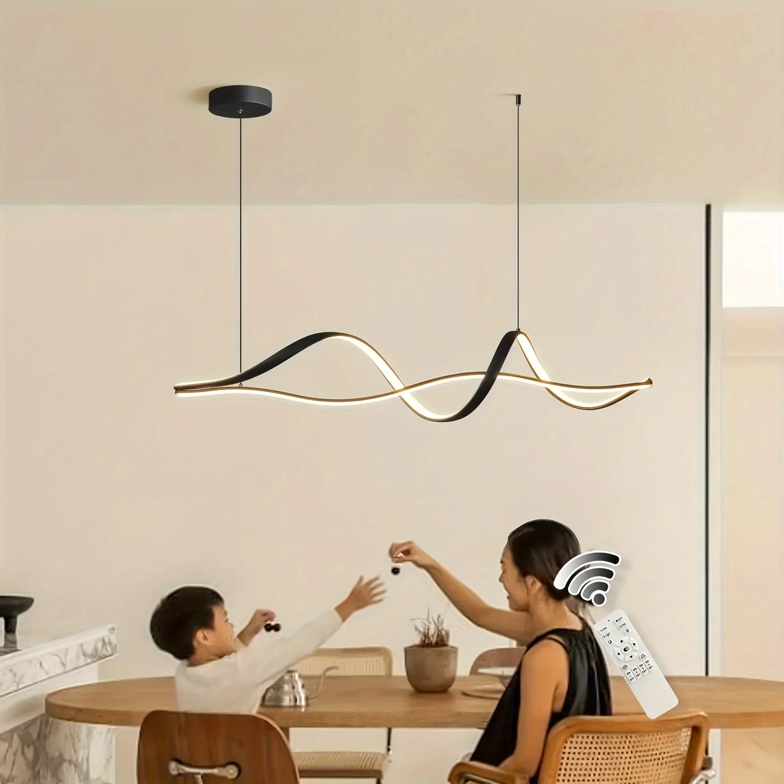 43.3 in Modern LED Spiral Linear Suspension Chandelier, Remote-Controlled Dimmable Interior Home Lighting Lamp for Dining Room, Kitchen