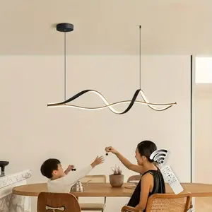 43.3 Inch Modern LED Spiral Linear Suspension Chandelier with Remote Control Dimmable for Dining Room Kitchen Bedroom - Black