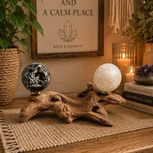 Mini Driftwood Crystal Sphere Stand | Holds 2 Spheres | Natural Decor Home