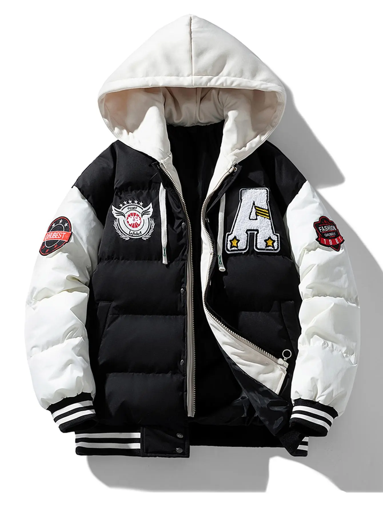 Men's Cotton Jacket Winter Fake Two-Piece Thick Warm Coat Trendy Couple Bread Jacket Cotton Clothing clothes