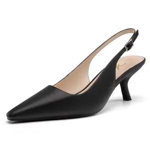 Athlefit Women's Low Kitten Heels Closed Pointed Toe Slingback Dress Pumps Shoes for Wedding Work Office