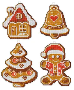 Counted cross stitch kit with plastic canvas "Christmas gingerbreads" set of 4 designs 7662