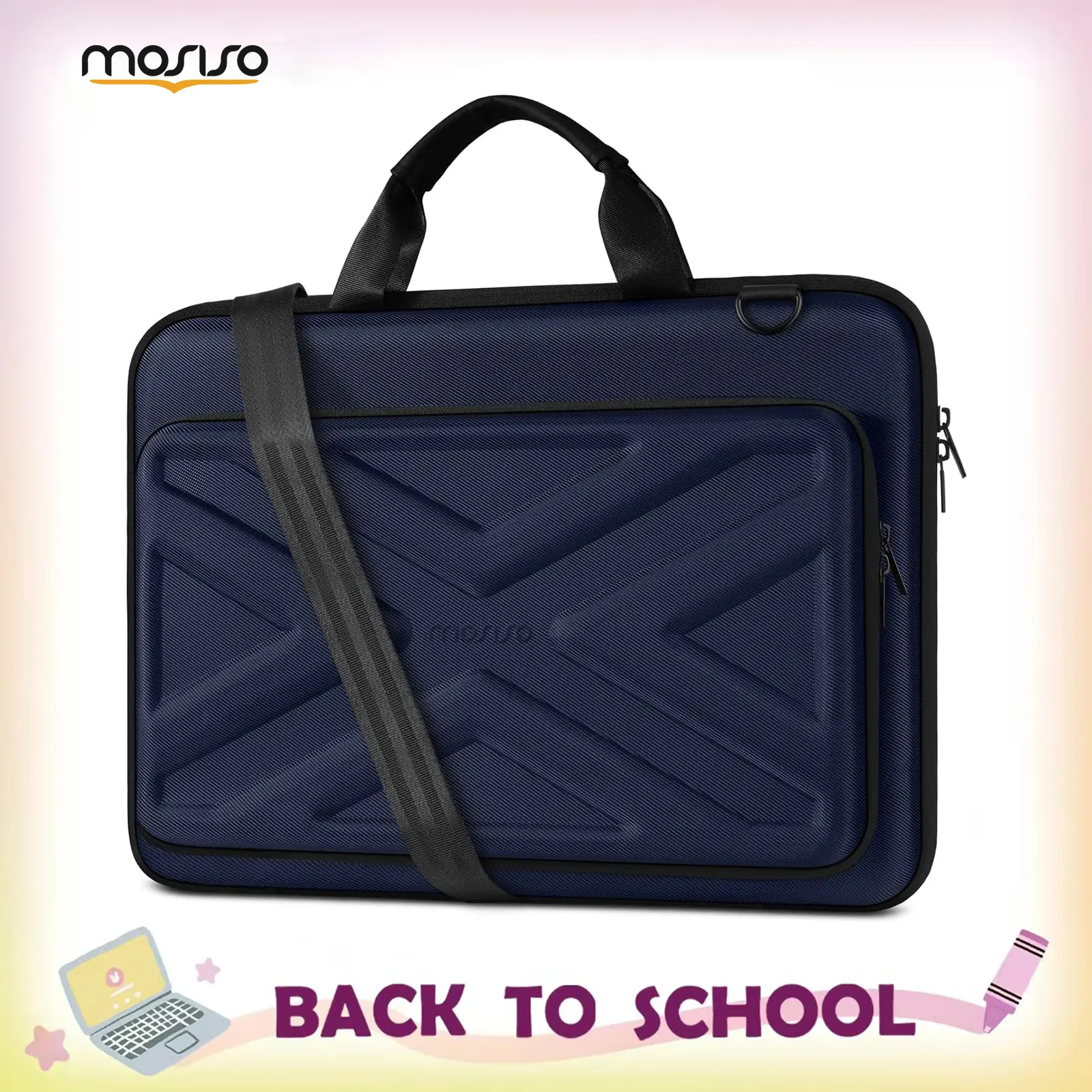 MOSISO Minimalist Plain EVA-PU Leather Hardshell Laptop Shoulder Bag - 13.3-17.3in Velvet-Lined PU Handles, Waterproof, Shockproof, 180° Full Opening Design Zip Briefcase, Front Zip Pocket, Removable/Trolley Straps for MacBook, Surface Laptop, Dell, HP