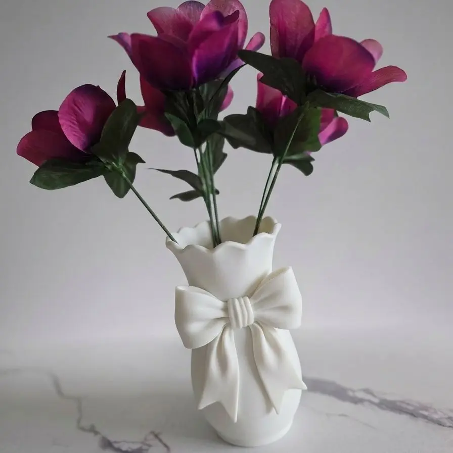 Coquette Aesthetic Vase with Bow Accent