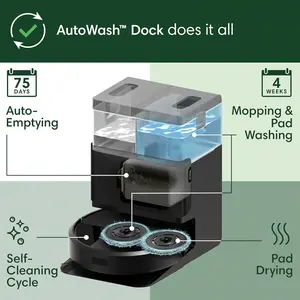 2in1 Vacuum & Mop Robot with AutoWash Dock - Dual Spinning Mop Pads, Smart & Fast Mapping, Ideal for Pet Hair, Self-empties 75 days, Intense Suction, Pad Washing & Drying