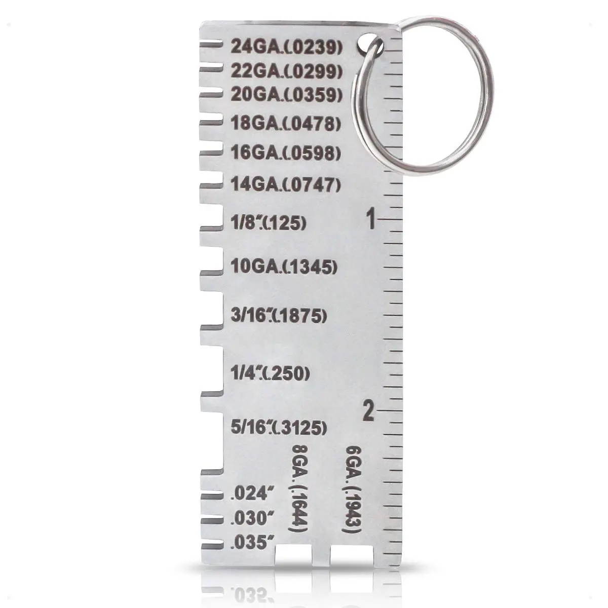 Stainless Steel Ruler Design Thickness Gauge Miller 229895, Pocket-Size Lightweight Key Chain Measuring Tool with Laser-Engraved 1/16 in Markings, 0-2 in Metal Sheet Thickness Check Tool for Before Welding