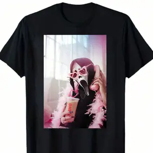 [100% Cotton]  Ghostface By Sarah Smile Pattern Short-Sleeved T-Shirt Is An Excellent Gift Choice For Humor Lovers Golf Gift T-Shirt For Men And Women