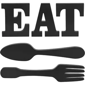 Set of EAT Sign, Fork and Spoon Wall Decor,Wall Hanging Sign Large Wooden Letters for Kitchen Dinning Room Restaurant Coffee Shop Wall Mounted Decoration