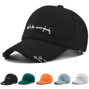 Unisex Vintage Holes Iron Ring Letter Embroidered Baseball Cap Outdoor Sport Adjustable Sunscreen Leisure Hat Spring Autumn Travel Tourism Beach Vacation