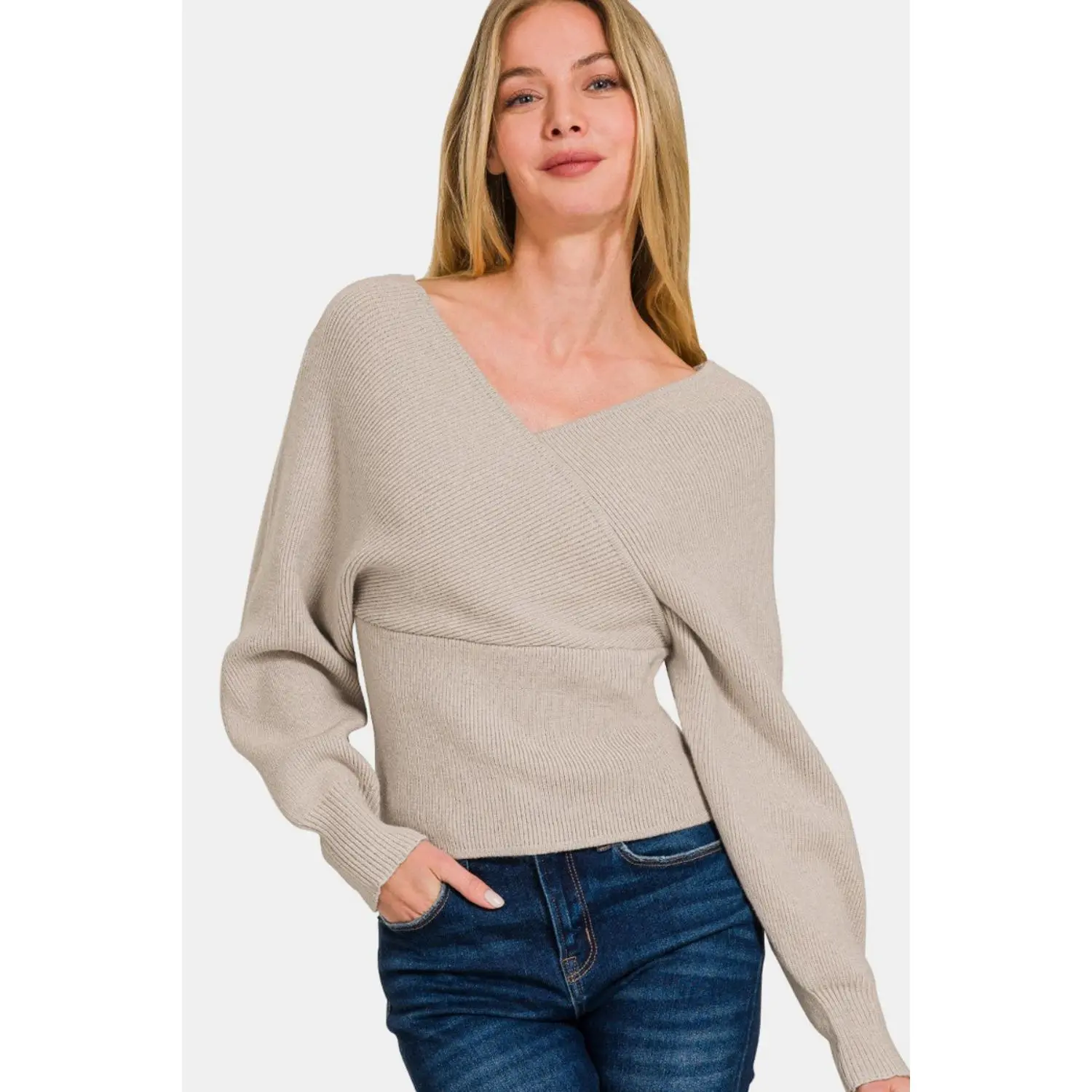 Zenana Cross Wrap Rib Long Sleeve Sweater fall sweater