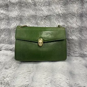 Pre-owned Bvlgari Lizard Leather Shoulder Bags Green Lizard Medium Serpenti Forever Shoulder Bag xiaotang20260308098