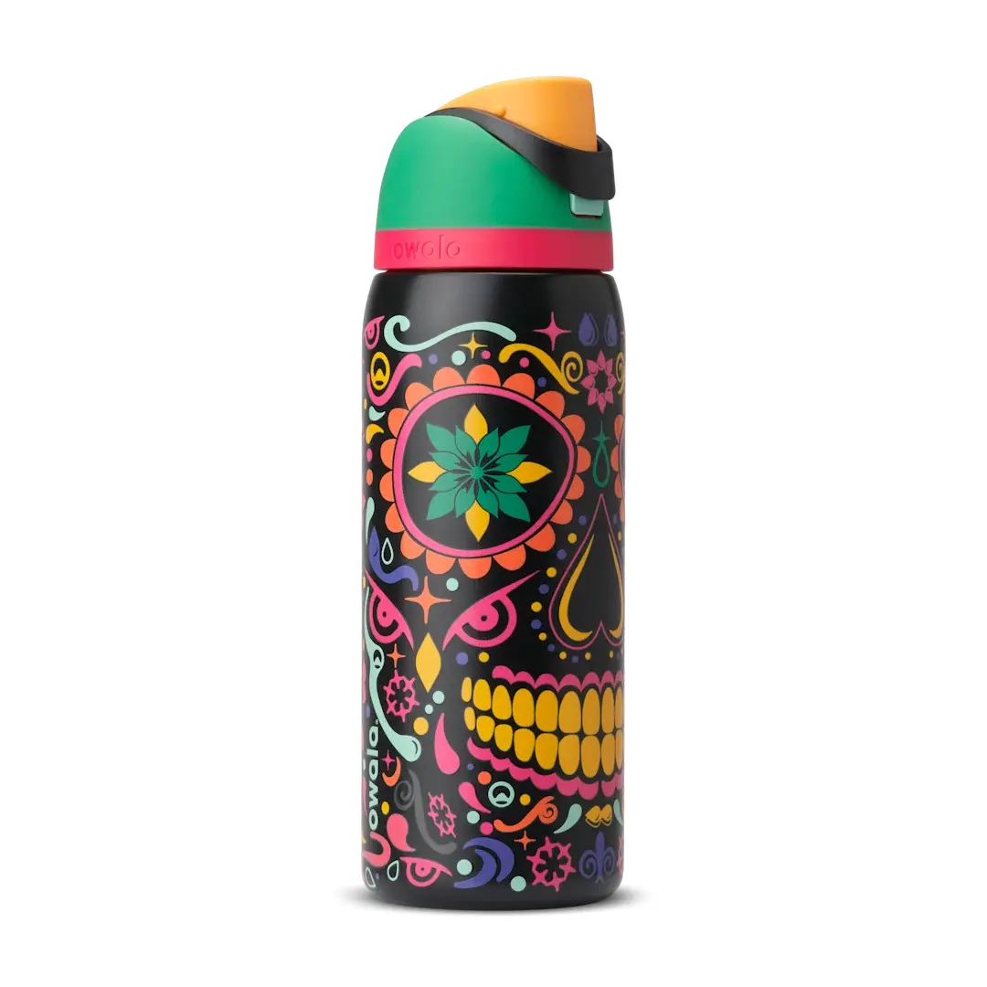 Owala Insulated Stainless Steel Water Bottle – Sugar Skull Limited Edition (Dia de los Muertos Design with Leak-Proof Straw & Lid)