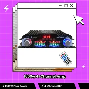1600W Peak Power Digital 4-Channel HiFi Audio Amplifier with Bluetooth, Karaoke Player Function, FM Radio, and Remote Control Support