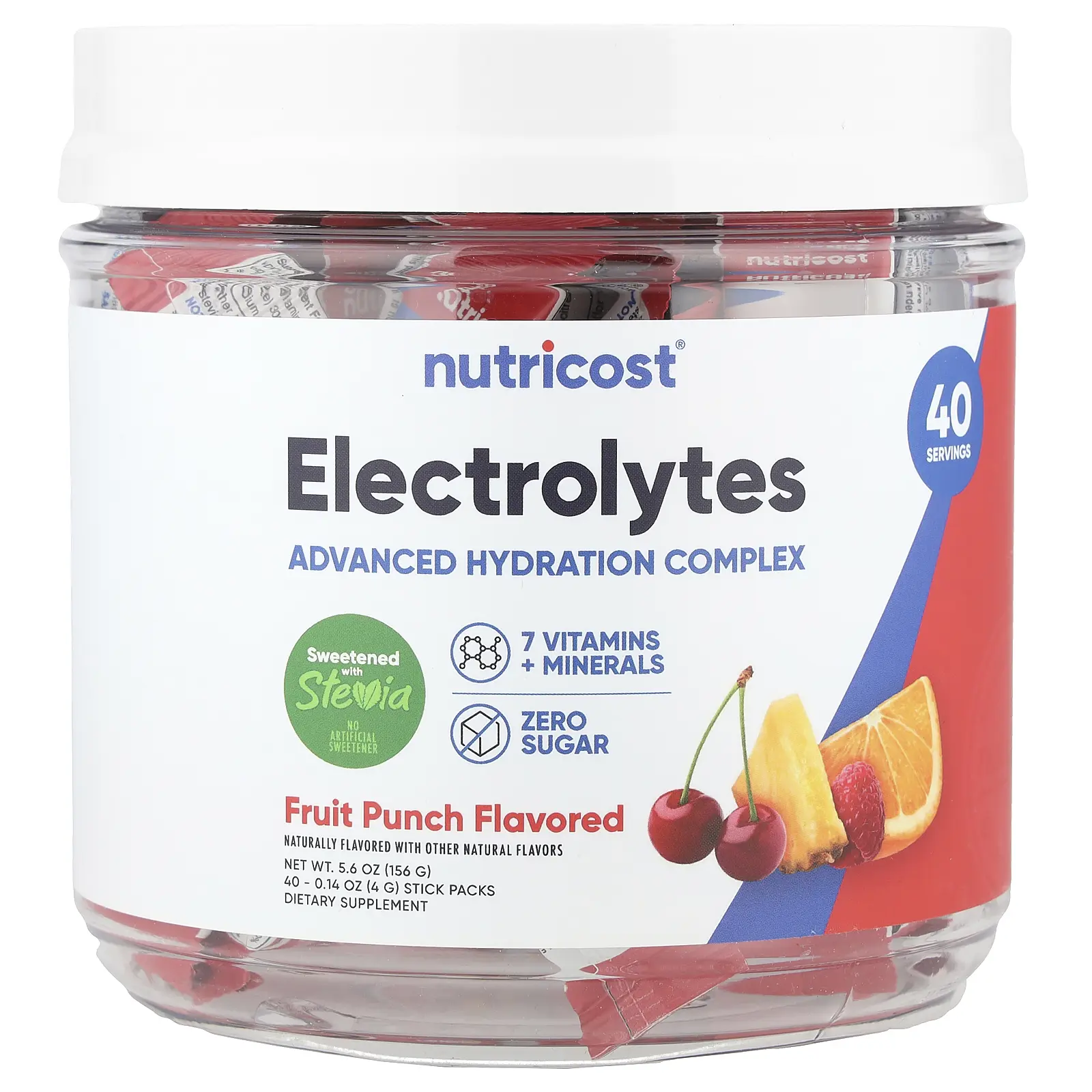 Nutricost Electrolytes, Advanced Hydration Complex, Fruit Punch, 40 Stick Packs, 0.14 oz (4 g) Each
